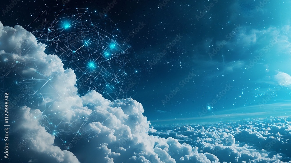 Poster holographic network overlays visualizing real time atmospheric data collection and monitoring in the