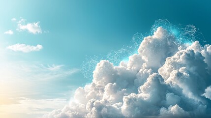 Naklejka premium Holographic overlay visualizing a smart network for atmospheric data collection and analysis in the troposphere