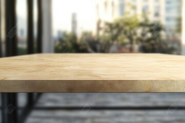 Fototapeta premium Close-up of a wooden tabletop with a blurred background.