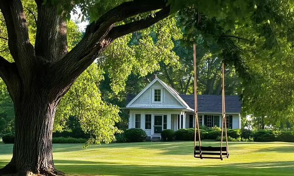 Serenity in the Suburbs: A Cape Cod Home with a Swing Hanging from a Grand Tree