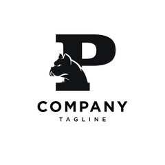 Letter P French Bulldog Logo Icon Vector