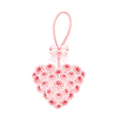 Watercolor Illustration Pink Roses Bucket with Bow