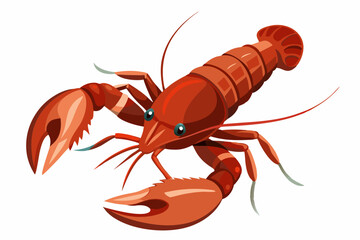 High-angle  view of American lobster white background vector art illustration