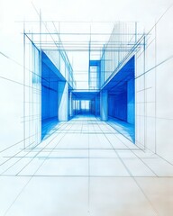Obraz premium Blue Architectural Drawing Perspective View