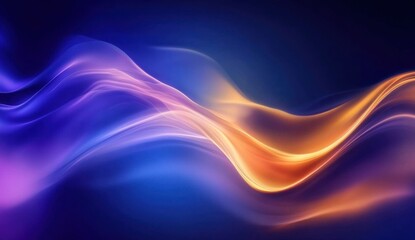 Abstract flowing waves of blue, purple, and orange light.