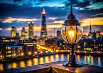 Fototapeta premium London's electric nightscape: illuminated city, glowing lamps, urban photography's nocturnal beauty.