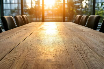 Sunlit Wooden Conference Table Image