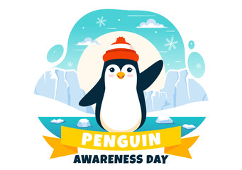 Penguin Awareness Day Vector Illustration on January 20, featuring Penguins and an Iceberg to Promote Animal Conservation in a Flat Background