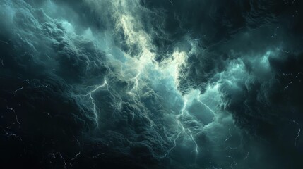 Dramatic Thunderstorm Clouds with Lightning in Night Sky Background