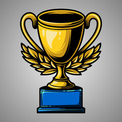 An illustration of golden trophy template. Futuristic color. Hand drawing of digital trophy element. Vector Eps 10.