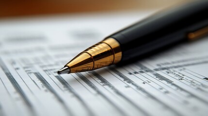 Elegant Pen Resting on Detailed Financial Document