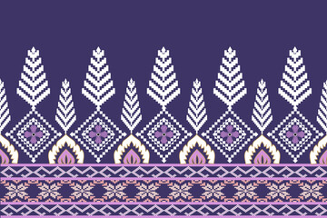 Geometric seamless tribal pattern in white, pink. Dark blue background. Illustration, vector.