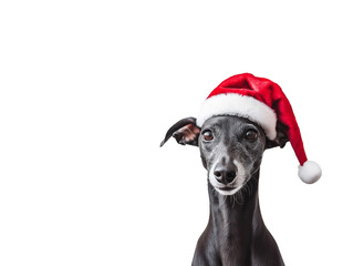 Greyhound wearing a Santa hat for Christmas