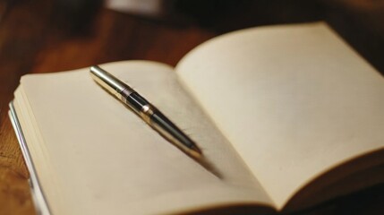 Elegant Fountain Pen Rests on Open Notebook Pages