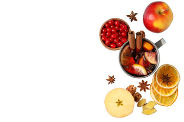 PNG, Mulled wine, drink in a glass with ingredients, isolated on white background