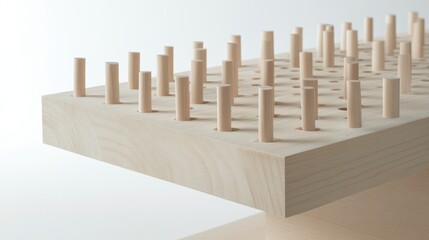 Wooden Pegboard with Wooden Dowels in Minimalist Design