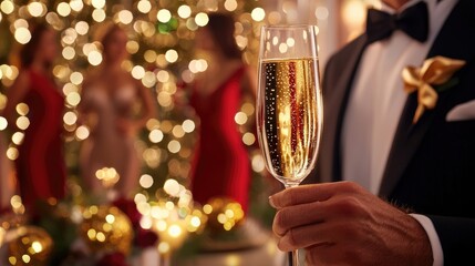 New year celebration toast festive party venue high-quality photo elegant atmosphere close-up perspective luxury concept