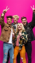 Fototapeta premium Joyful group celebration urban space candid photography vibrant background fun perspective youthful energy