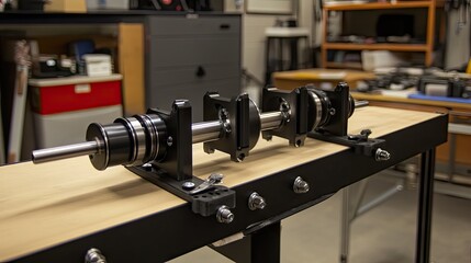 Fototapeta premium Industrial Workshop with Mechanical Crankshaft Assembly on Table