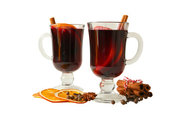 PNG, Mulled wine, drink in a glass with ingredients, isolated on white background