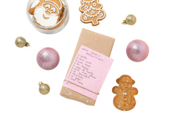 PNG, new year's resolutions, notebook with new year's decor, isolated on white background.