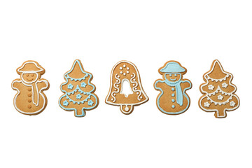 PNG, Christmas cookies, a set of cookies of different shapes, isolated on a white background.