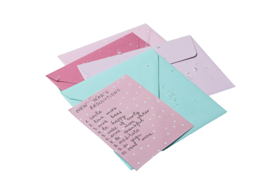 PNG, new year's resolutions, notebook with new year's decor, isolated on white background.