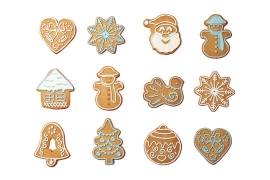 PNG, Christmas cookies, a set of cookies of different shapes, isolated on a white background.