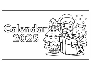 A 2025 calendar designed in a charming coloring page style, featuring fun and creative illustrations for each month. 