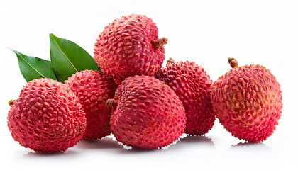 Bunch of Red Lychee fruit isolated on white background
