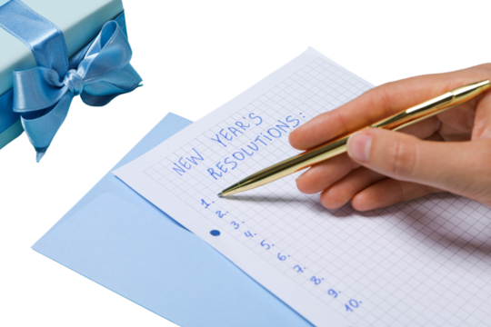 PNG, new year's resolutions, notebook with new year's decor, isolated on white background.