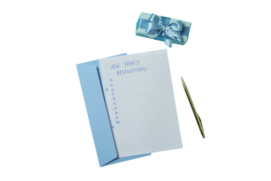 PNG, new year's resolutions, notebook with new year's decor, isolated on white background.