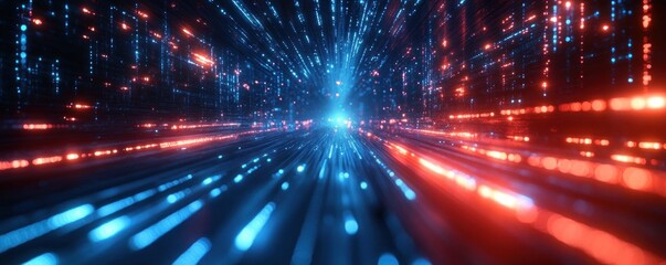 Futuristic Cyber Landscape with Light Trails for Technology Workflows and Digital Presentation