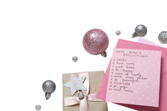 PNG, new year's resolutions, notebook with new year's decor, isolated on white background.