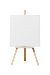 A blank white canvas on an easel, isolated cutout PNG white background