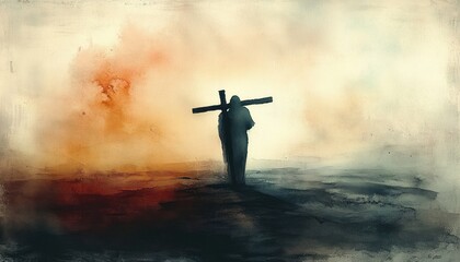 Cross of Sacrifice and Redemption - Jesus Christ in Watercolor