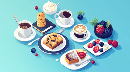 Delicious breakfast spread with coffee, pastries, and fresh berries