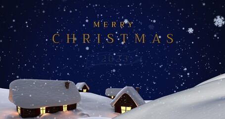 Image of snow falling over merry christmas text
