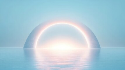 Ethereal Light Blue Background with Circular Neon Glow for Minimalistic Product Presentation