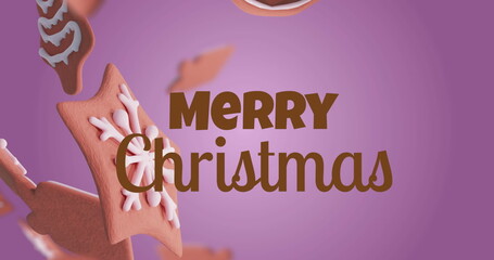 Image of ginger bread falling over merry christmas text