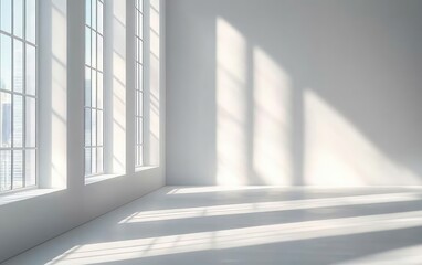 Obraz premium Modern Minimalist Interior Space with White Walls and Natural Light Streaming Through Windows