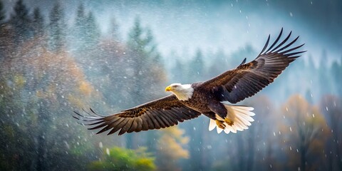 Majestic Eagle Soaring Through Misty Forest