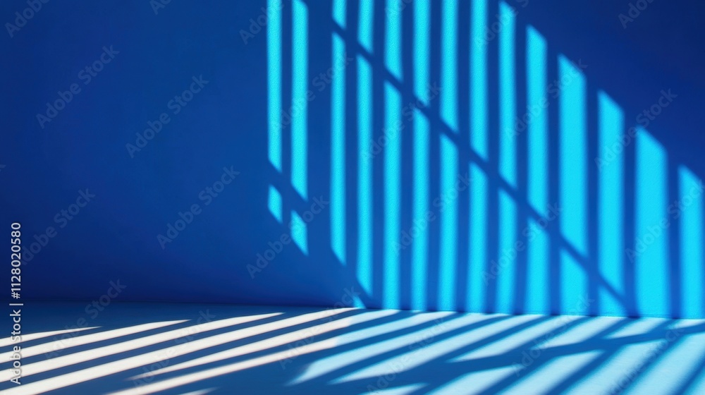 Poster Minimalist composition of bright blue walls and sharp shadow patterns, creating a modern geometric visual effect.