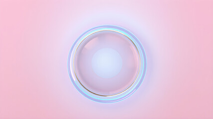 Obraz premium A 3D render of a translucent glass like button icon with glowing pastel blue highlights, floating on a soft gradient pink background, ultra-detailed in 8K