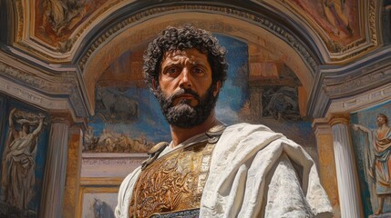 Ornate Roman-style portrait, powerful gaze.
