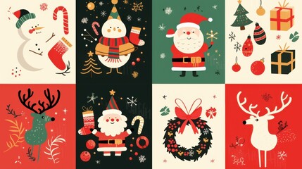 Whimsical Christmas Celebration: Festive Cartoon Illustrations