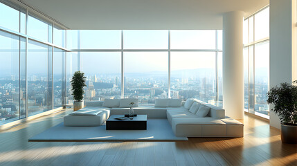 Fototapeta premium Modern Luxury Apartment City View Panoramic Window