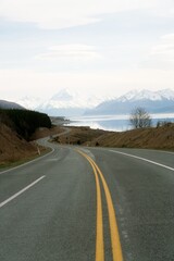 Naklejka premium State Highway 80 Along Tasman River with Mount Cook, Clear Winter Day Landscape