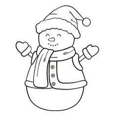 Winter Snowman Line Art Doodle Illustration