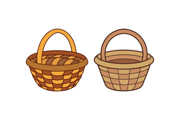 Realistic doodle design illustration of an empty wicker basket with handle